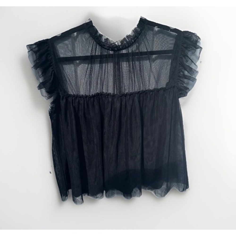 NWT On 34th Women's Black Sheer Ruffle Tulle Overlay Size XL